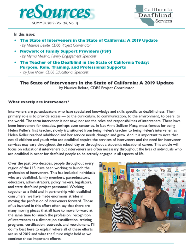 The CDBS NEWSLETTER: “reSources” – California Deafblind Services